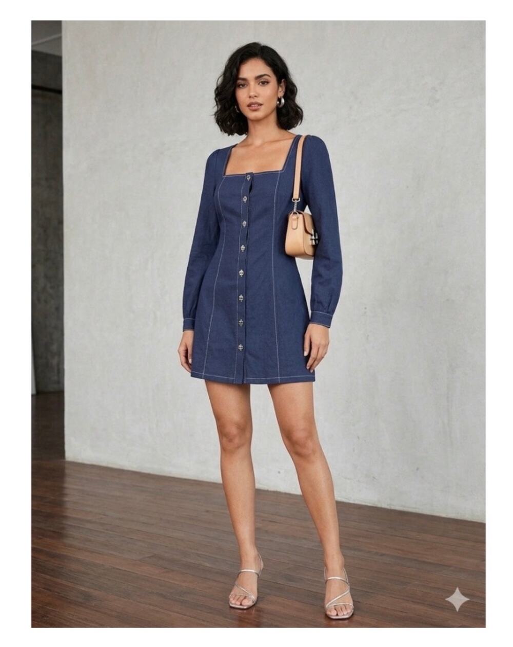 New D. ark blue 100% cotton long sleeve dress sz M